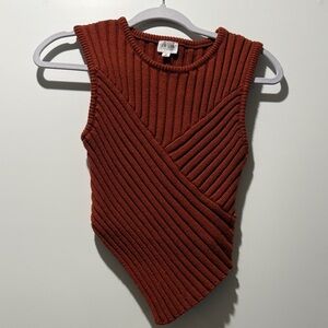 Le Lis Terracotta Ribbed Knit Top